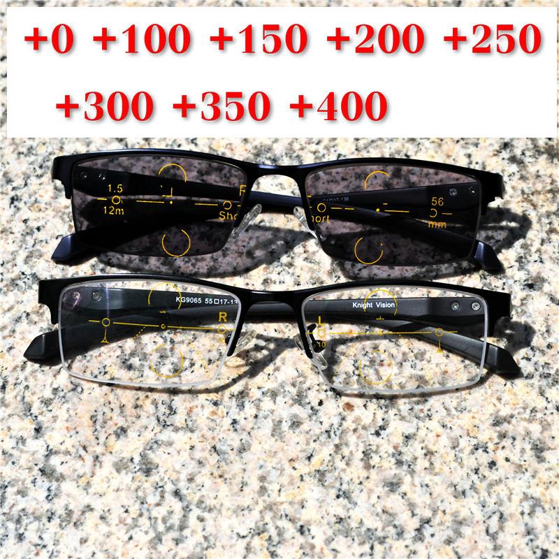 

2020 Men Sun Photochromic Progressive Multi-focus Reading Glasses Unisex Fashion Alloy Half Frame Prescription Eyeglasses NX