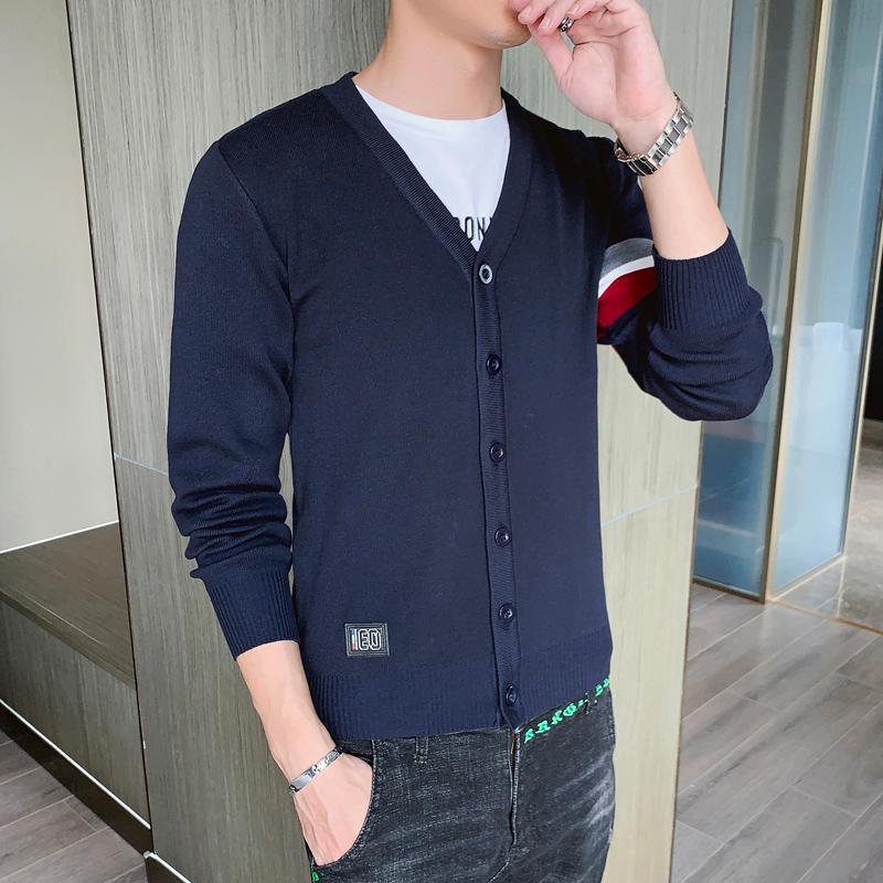 

Autumn and winter new sweater coat men's solid color cardigan Korean loose bottomed sweater, Black