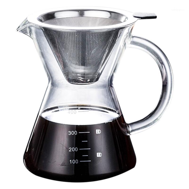 

400Ml Pour Over Coffee Maker Drip Thicken Glass Container Hand Percolators Stainless Steel Coffee Filter Home Drinkwares1