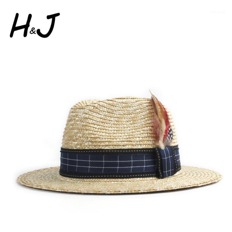 

Wheat Straw Women Sun Hat Summer Lady Wide Brim Boater Panama Beach Sunhat With Handmade Flower Band Size 56-58CM1, Red feater