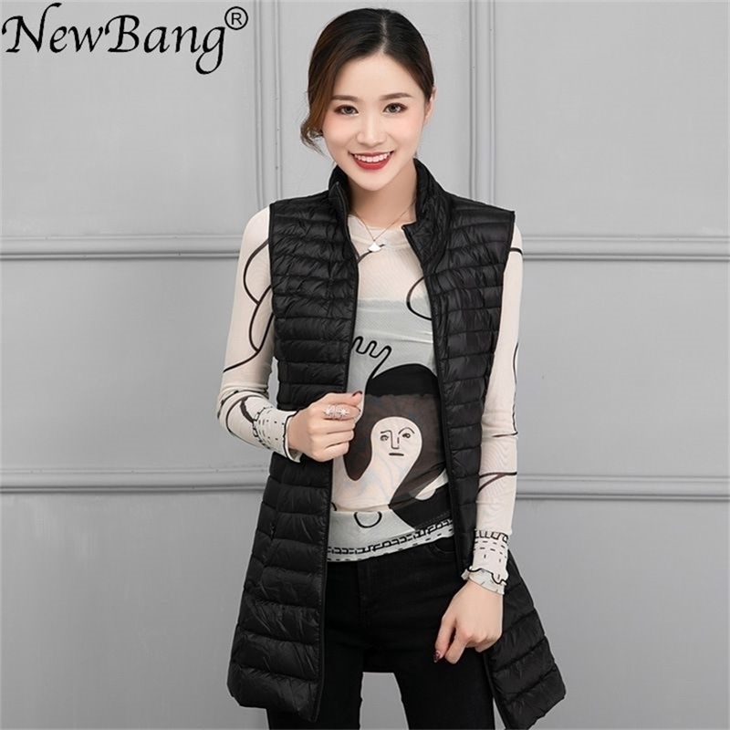 

NewBang Brand Women Ultra Light Vest Windproof Lightweight Warm Waistcoat Female Down Coat Long Slim Sleeveless Y201001, Gray