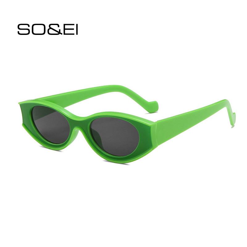 

SO&EI Fashion Small Cat Eye Women Sunglasses Ins Popular Vintage Oval Lens Eyewear Punk Men Green Orange Sun Glasses UV400