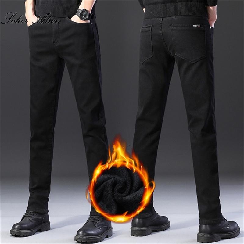

Free Shipping 2020 Men's Winter New Plus Velvet Padded Jeans Mid-Waist Stretch Slim Fit Youth Warm Casual Pants, Black