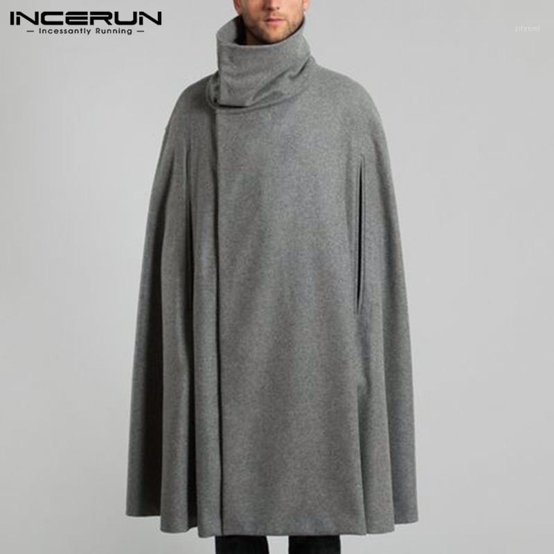 

Fashion Solid Color Mens Trench INCERUN Loose Lapel Neck Cloak Capes Man Leisure Buttons Poncho Winter Long Style Outerwear 5XL1, Grey