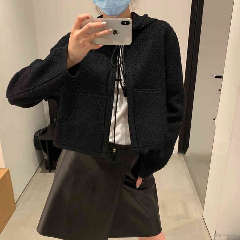 

Women' Wool & Blends 21 early autumn CE French witch Hoodie lace up wool tweed black thin westerly tassel coat 6FW5