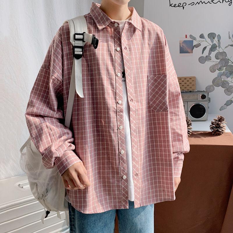 

Spring Autumn Cotton Plaid Shirt Men's Fashion Retro Casual Shirt Men Streetwear Korean Long Sleeves Mens Dress, Black