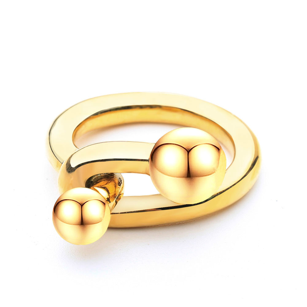 

VAROLE Punk Simple Line & Double Ball Rings For Women Gold Color Ring 2021 Fashion Jewelry Chic Gift