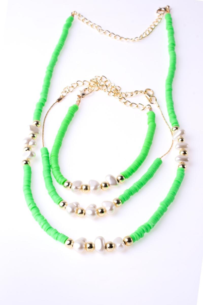 

Earrings & Necklace Women's Fashion Jewelry Anklet Bracelet Sets Fimo Beaded Green, Silver
