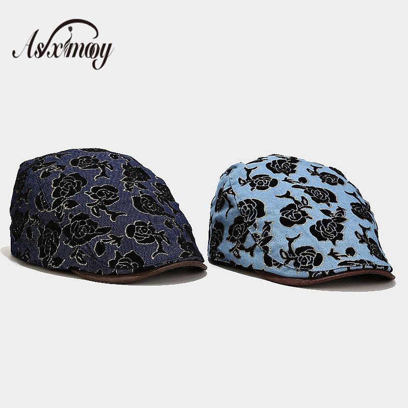 

Denim Beret Cap Men Women Duckbill Cap Autumn Winter Bone Brim Hats Men Gorras Planas Berets Caps Male Floral Jeans Hat 2020, Dark blue