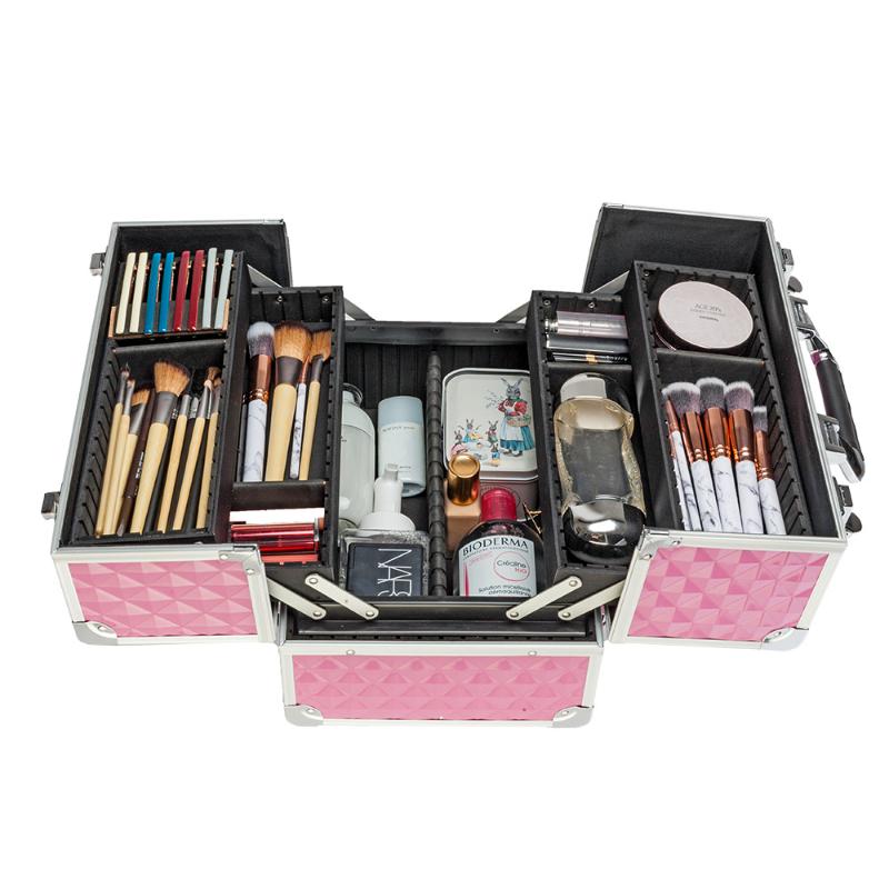 

Multi-layer Professional Portable Aluminum Cosmetic Makeup Case Pink, Rock pink