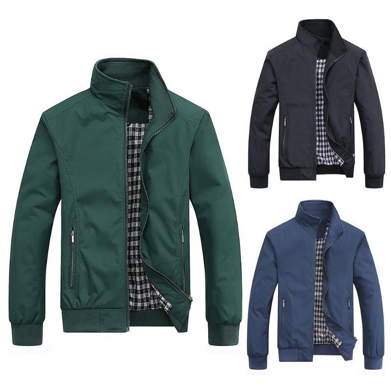 

Men Jackets Coat Winter Solid Color Stand Collar Zipper Slim Jacket Coat Sportswear For Men Clothing Streetwear, Black