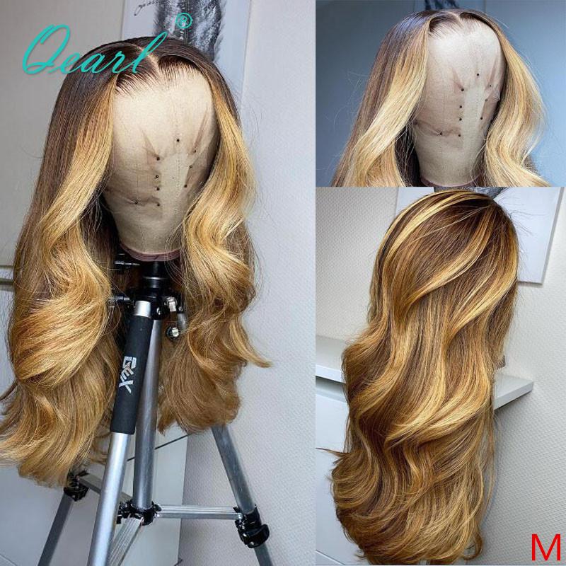 

Human Hair Wig Brown Honey Blonde Highlights Ombre 13x4/13x6 Lace Front Wig Wavy Remy Hair Glueless 150% 180% Qearl, 13x4 lace front wig