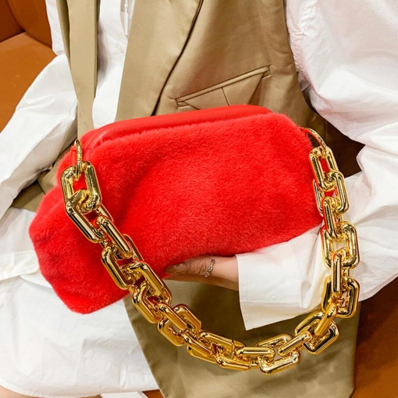 

Thick Chain Armpit bag 2021 Winter New High-quality Soft Plush Women's Designer Handbag High capacity Shoulder Messenger Bag, 23 cm pink