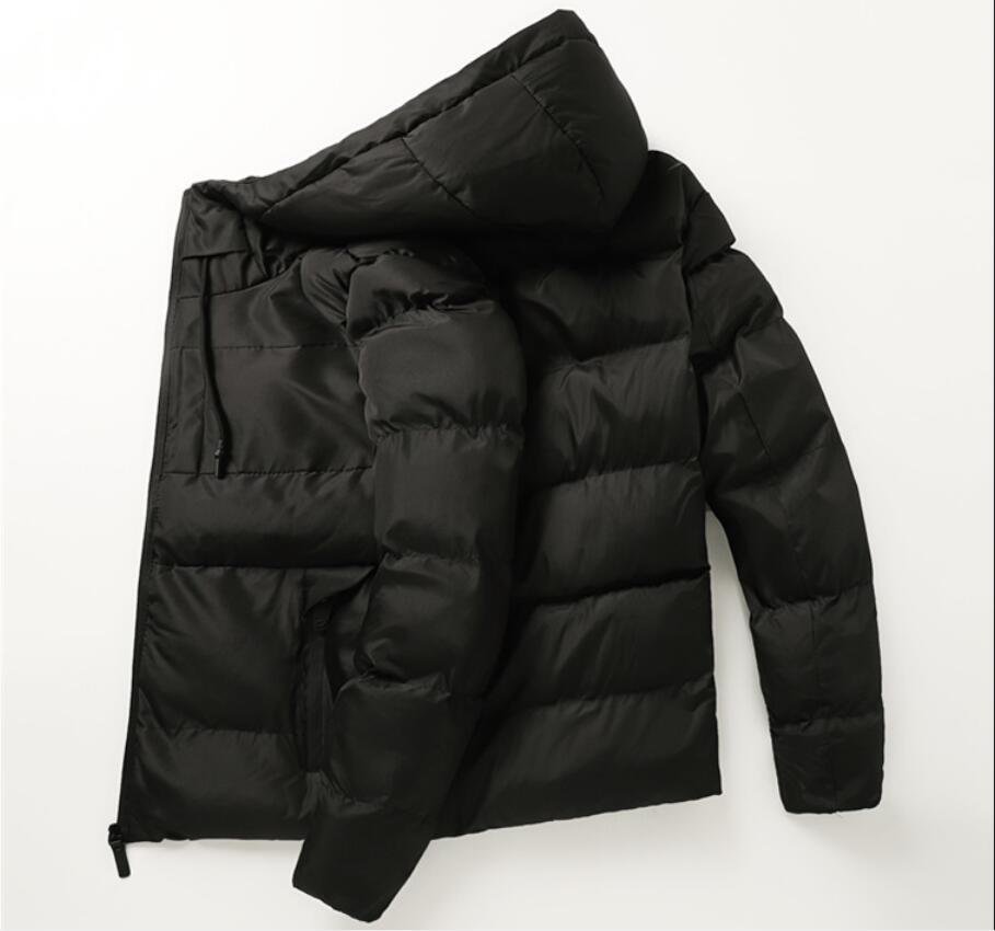 

2021 New Men's Winter Fleece Cotton Jacket Hooded Thick Parka Male Slim Cotton-padded Coats F8CP, Black