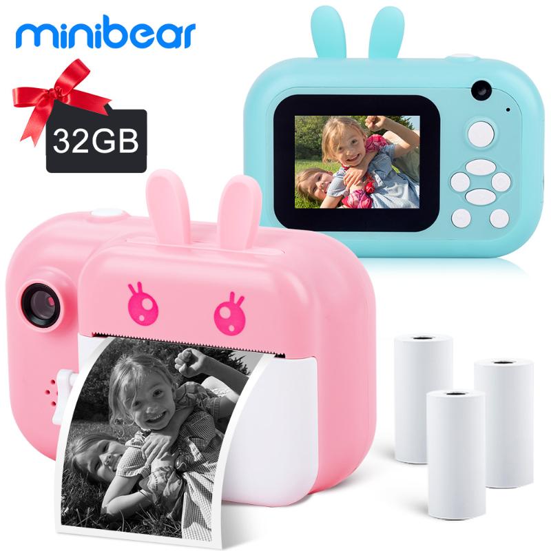

Kids Instant Camera For Children Print Camera 1080P Digital For Kids Toy Photo Birthday Gift Girl Boy Minibear