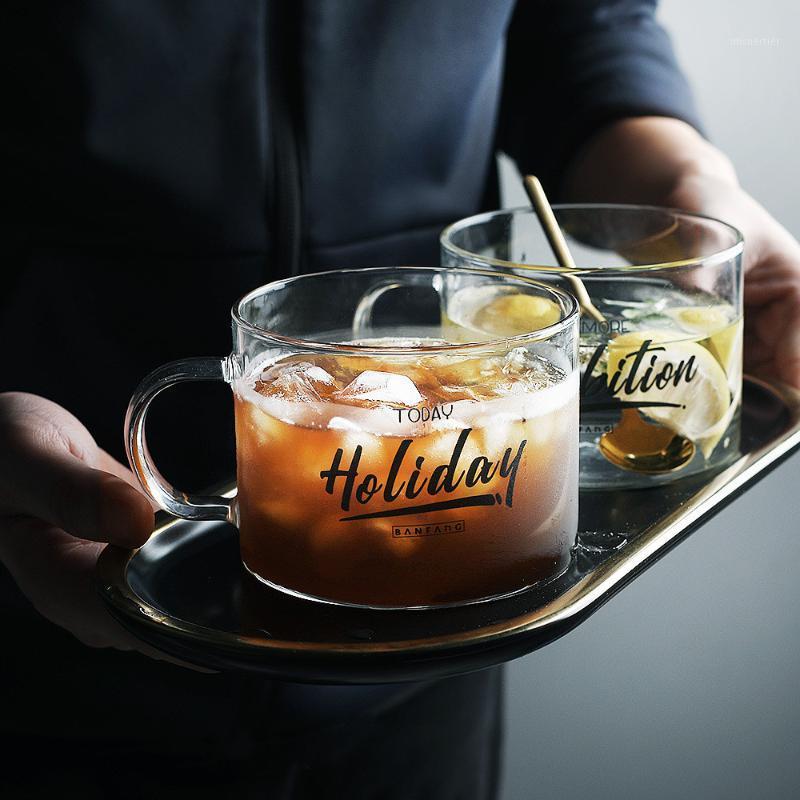 

Glass Mug Creative Letter Milk Juice Water Cup Black Gold Plated Handle Drinkware Lovers Couple Crystal Transparent Mugs Gifts1