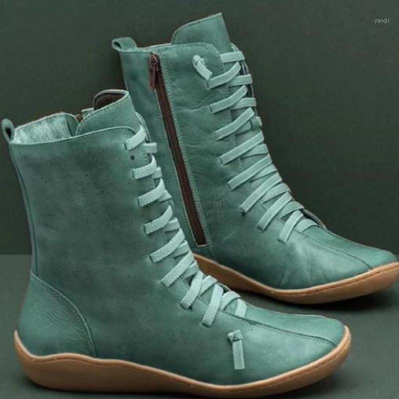 

2020 New Women Natural Leather Casual Mid-Calf Boots Comfortable Quality Soft Handmade Flat Shoe Black Work Boots 36-431