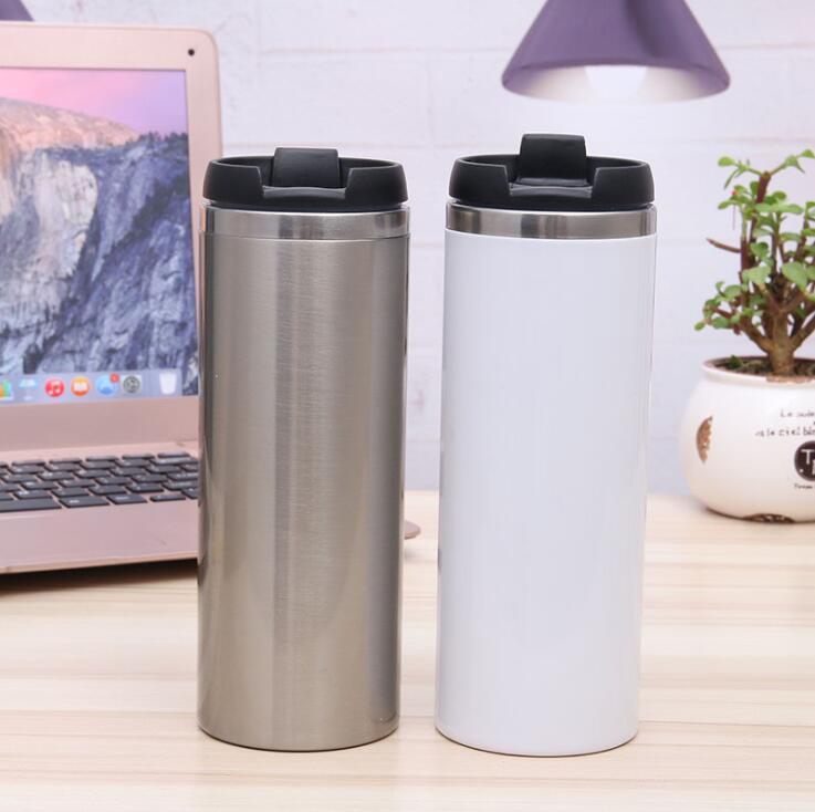 

420ml Blank Sublimation Tumblers Heat Tansfer Coffee Mugs with Lid Double Layers Stainless Steel Beer Mugs SEA SHIPPING CCA12594, As picture