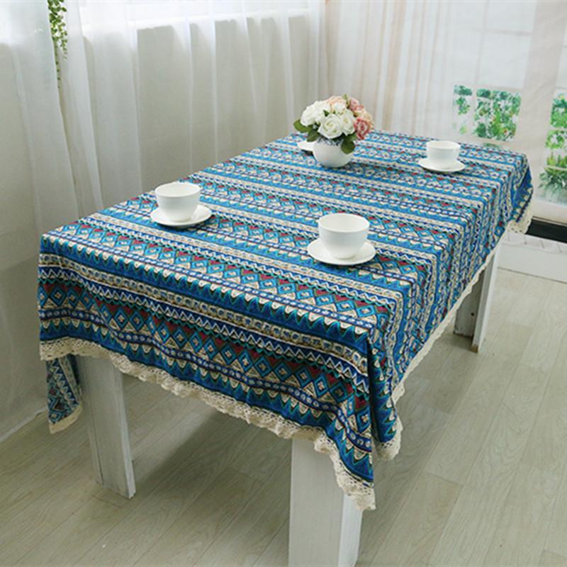 

Free Shipping Hot Sale Blue National Wind Tablecloths Cotton Linen High Quality For Hotel/Party/Hote Kitchen Decor Table Cover