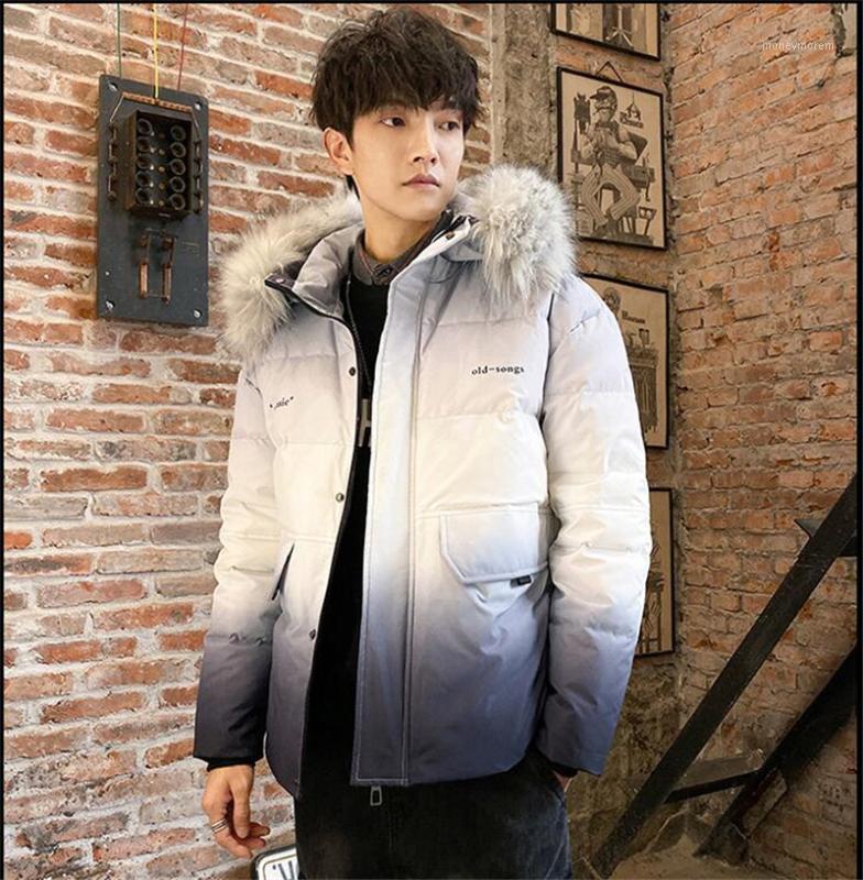 

Winter men's leisure thickened color-changing high quality down jacket youth popular hair collar men's fashion down jacket1, Blue