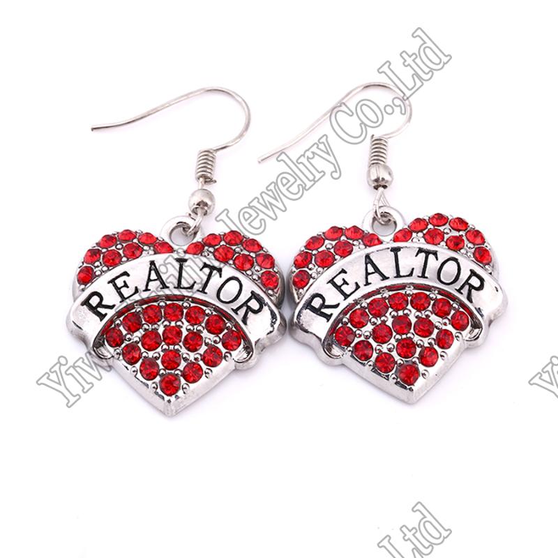 

Best-Selling New Arrival fashion rhodium plated earring with sparkling crystals REALTOR heart pendant