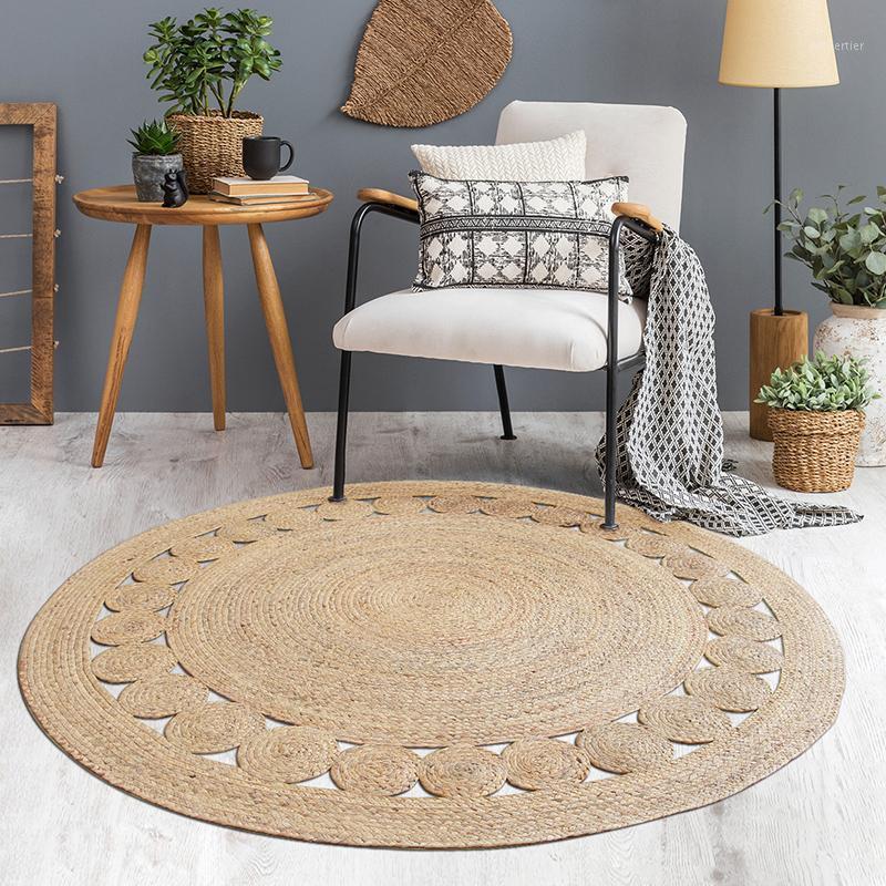 

Nordic Woven Mat BedsideRound Carpet Coffee Table Mats Living Room Bedroom Water Jute Mats Aquatic Handmade Reed Carpet1, 03as picture