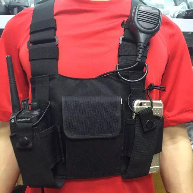 

Nylon tactical chest bag case holster pouch 3 pockets for baofeng motorola icom wouxun Quansheng etc walkie talkie1