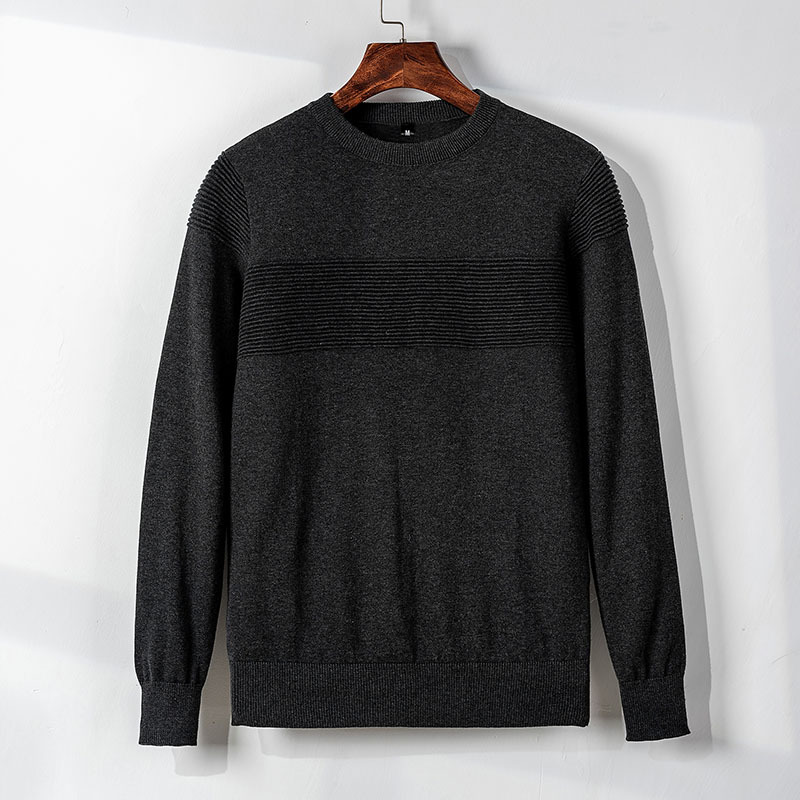 

2020 Brand New Autumn Men's TShirt Sweater Knitting Shirt Fashion T-shirt for Male Round-collar Pullover Pure Color Sweater, Dark blue