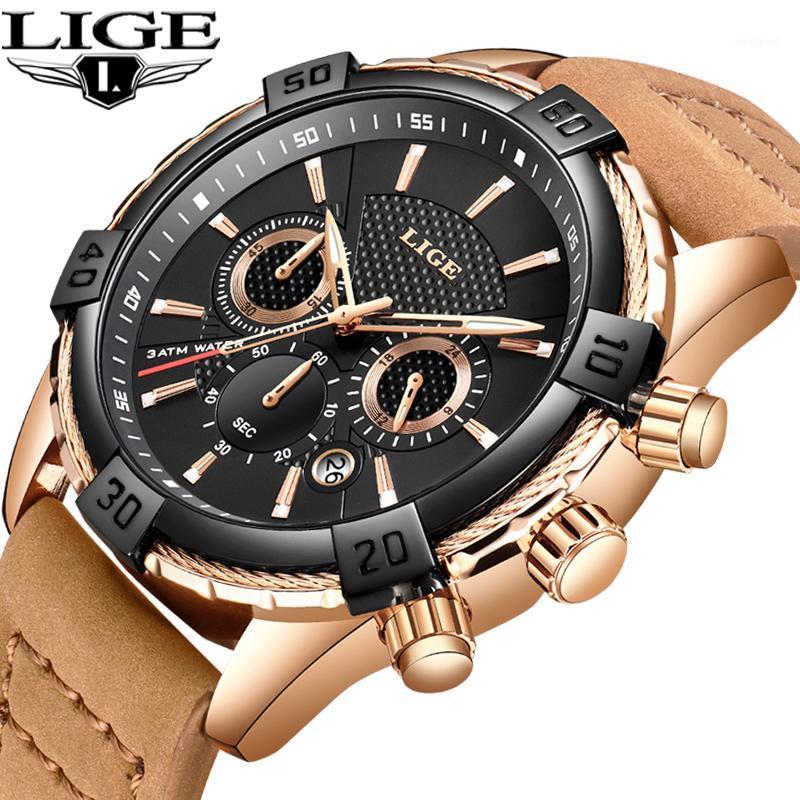 

Wristwatches Montre Homme 2021 Luxe De Marque LIGE Sport Watch Leather Antifreeze Waterproof Quartz Relogio Masculino+Box1, Full black