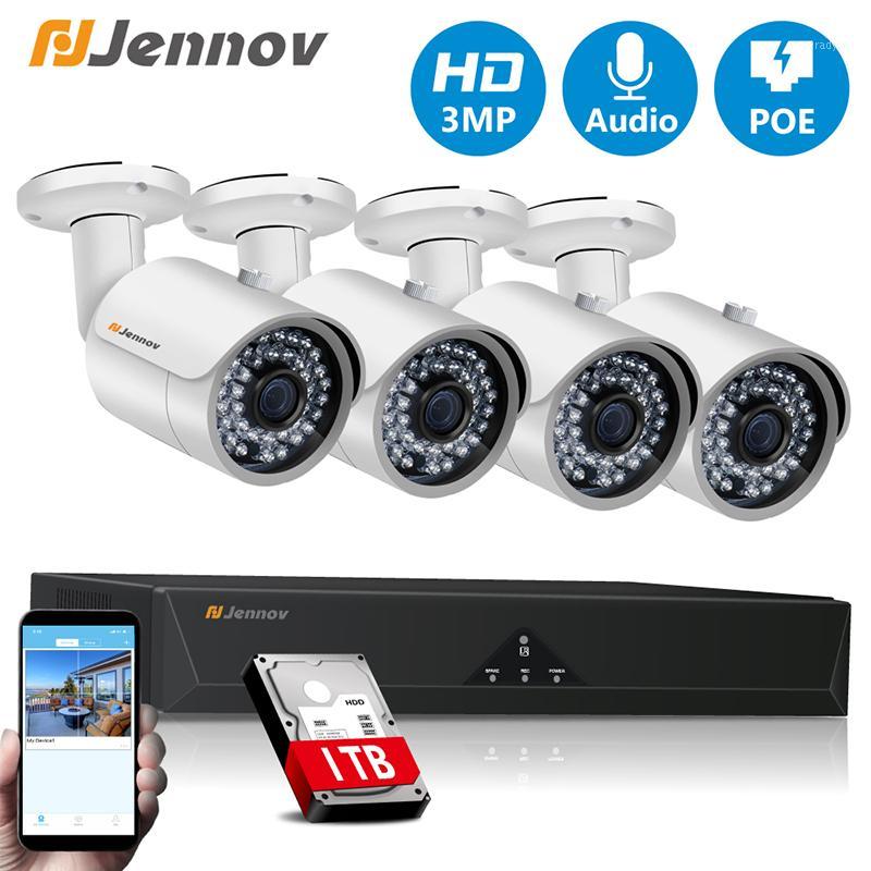 

Jennov 3MP CCTV Security POE NVR Kit System 4CH 8CH Audio Record Outdoor POE Camera P2P Waterproof IR Video Surveillance Set 3TB1