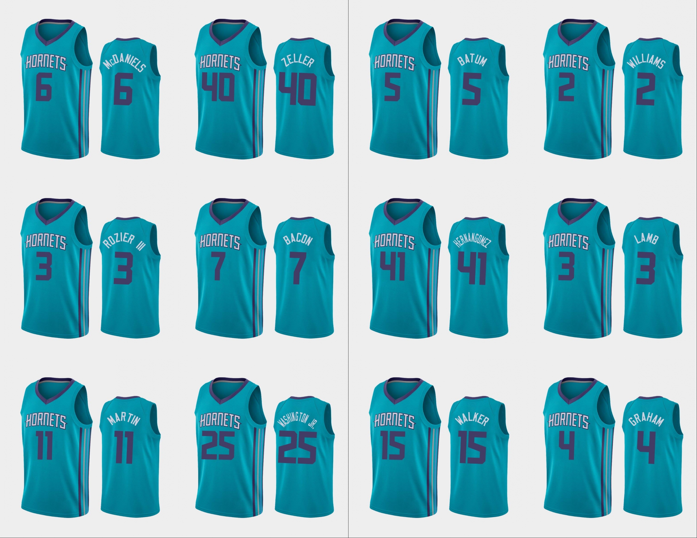 

Charlotte Hornets Men Devonte' Graham Kemba Walker Terry Rozier III P.J. Washington Cody Zeller NBA Teal Custom Icon Jersey, Black