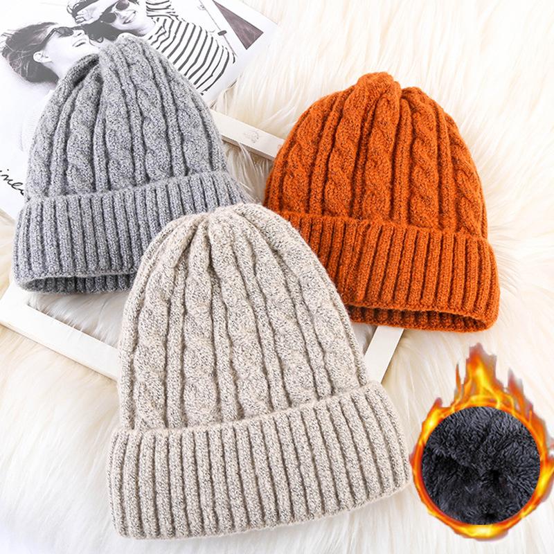 

Women Knitted Winter Hat Female Warm Thickened Beanie Girls Solid Bonnet Women Skullies Beanies Soft Hats, Black