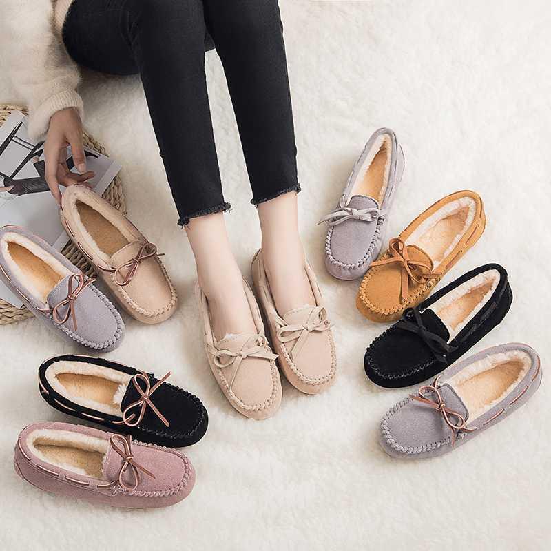 

2020 New Women Winter Cattle velvet Loafers Slip-on Ladies Flats Warm Plush Boat Peas Shoes Moccasins Casual Female Solid shoes1