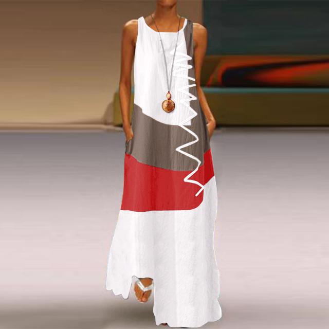 

Sexy New Womens Summer Retro Vintage Long Cotton and Linen Matching Color Sleeveless Dresses Skirt Big Size S, Free shipping