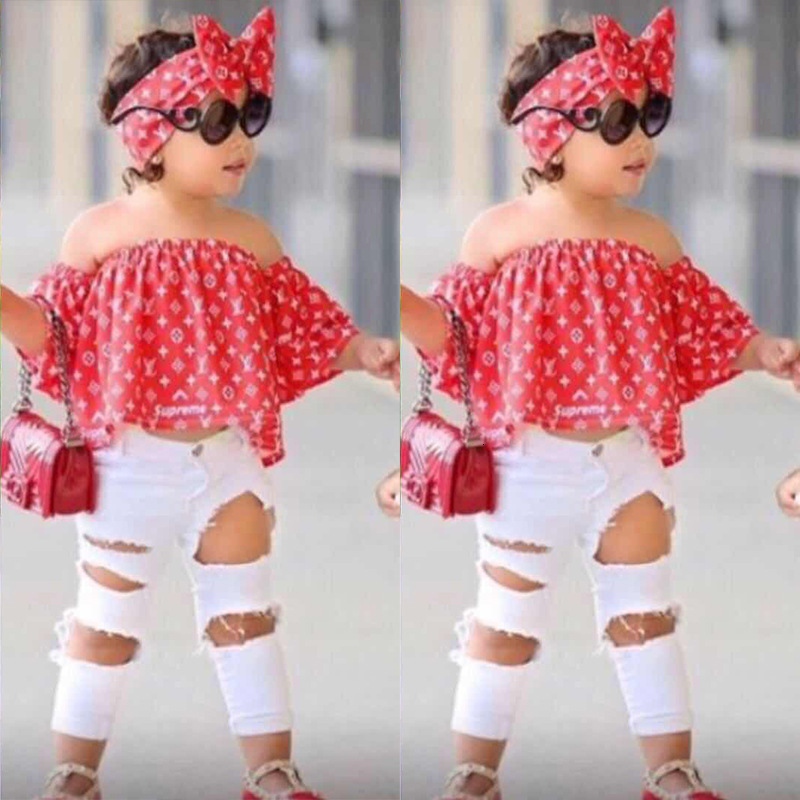

Top Set Clothes Kids Fashion Baby Pant Girls Two Piece Children Summer Suit Girls Boutique Outfits, White