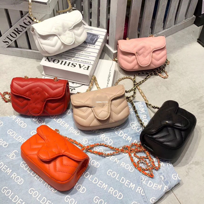 

Girls Metal Letter HandBag Designer Kid quilted chain bags Lady style Kids Soft Leather Single-shoulder Bag A5767, White