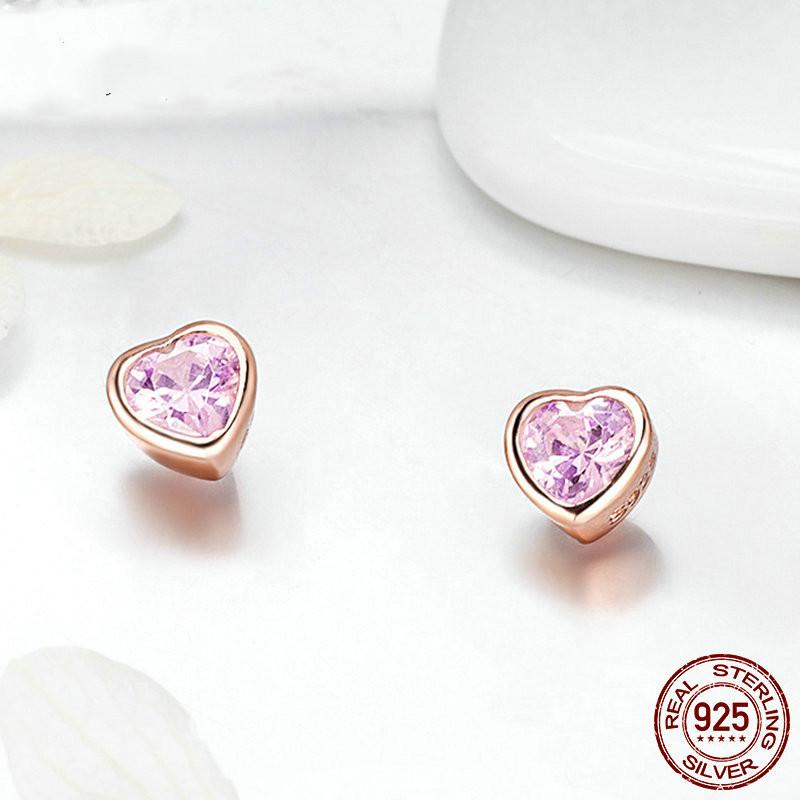 

Stud 925 Sterling Silver Love Heart Earrings For Children,s925 Clear CZ Female Brincos Woman Fine Baby Girls Jewelry