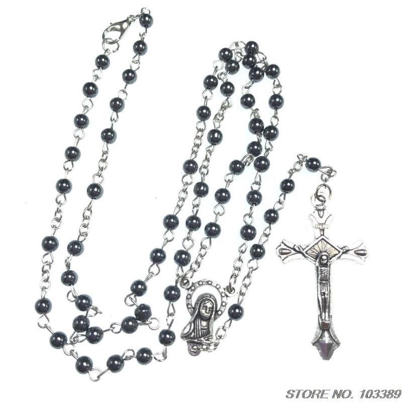

2pcs/pack Hematite Rosary Black Stone 4mm Bead blessed catholic rosary First Communion gifts