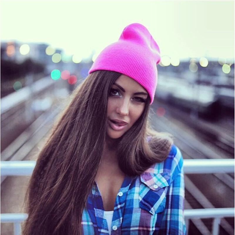 

Beanie/Skull Caps Hat Female Unisex Cotton Blends Solid Warm Soft HIP HOP Knitted Hats Men Winter Women's For Girl Wholesale, Orange