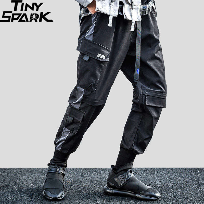 

Hip Hip Joggers Cargo Pants Men Streetwear Harem Pant Harajuku 2019 Casual Tactical Pant Buckle Belt Pocket Black Track Trousers, A49pn9