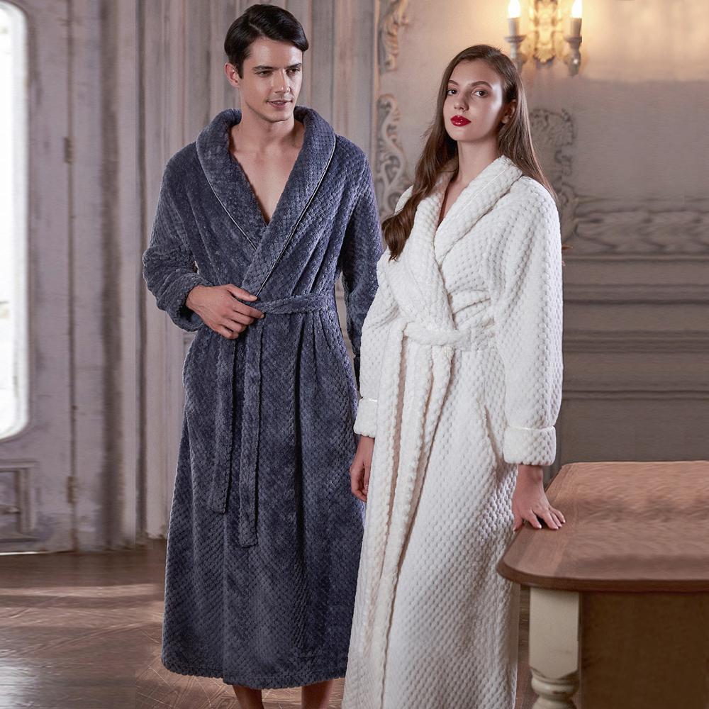 Men Extra Long Warm Jacquard Flannel Bath Robe Winter Plus Size Zipper Bathrobe Mens Coral Fleece Robes for Women Dressing Gown 201111Z