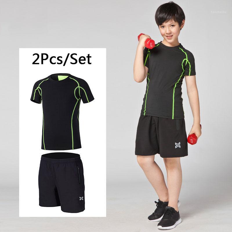

Kids compression base layer running Shorts shirts sets jogging shorts soccer Basketball Sportswear Gym Sports clothes 2pcs1, Gray line set