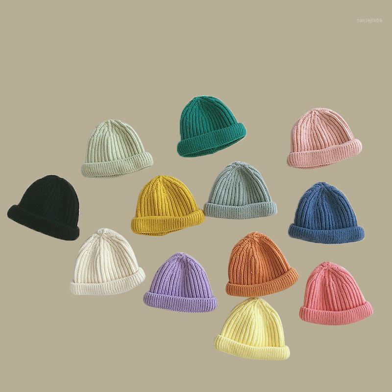 

Children's Hats In Autumn and Winter Solid Color Cashmere Hats Warm Hooded Knitted Children Woolen1, Black