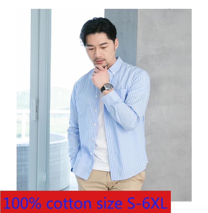 

New High Quality Spring Long Sleeve Men Large 100% Pure Cotton Loose Stripe Casual Shirts Plus Size  M L XL 2XL 3XL 4XL 5XL 6XL