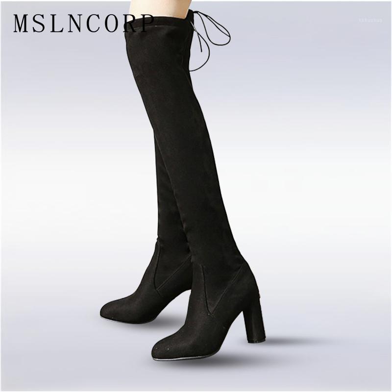 

Plus Size 34-48 Faux Suede Women Boots Shoes Winter Sexy Stretch Over Thigh The Knee High Pumps Black Slim Fit Thigh High Boots1, As photo thin fur