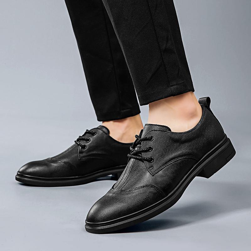 

Brand Men's Oxford Shoes fashion business Dress Shoes Men Flats Fashion genuine Leather formal wedding men office, Black
