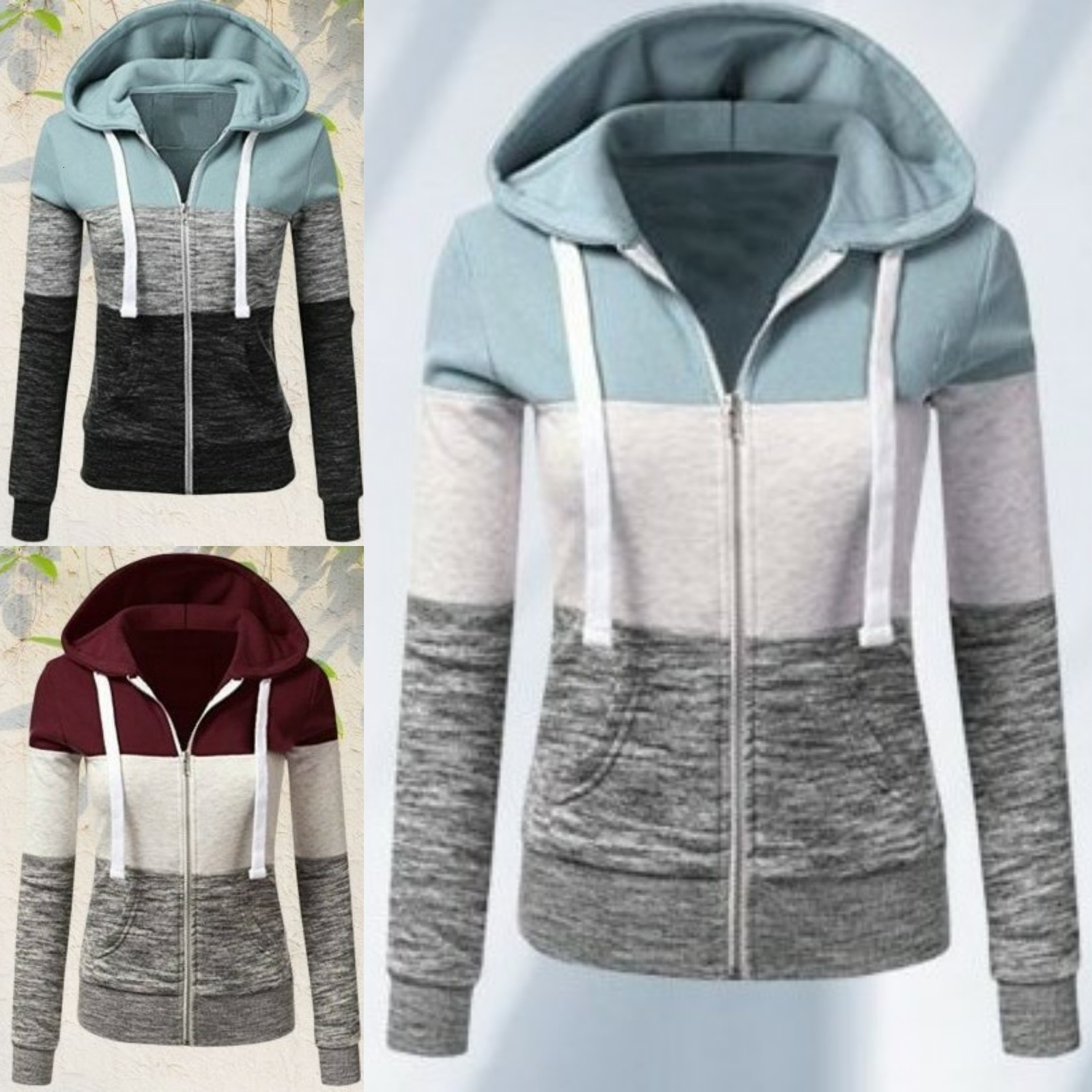 

Tri New fashion Color splicing slim hooded cardigan women, Black