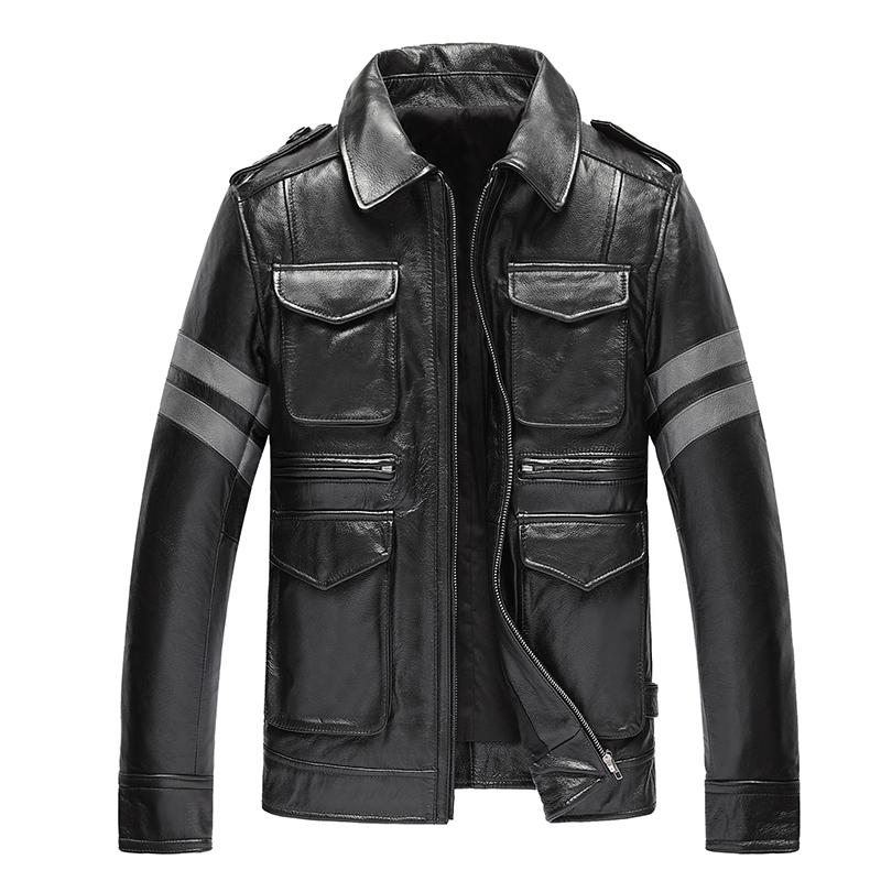 

Genunie Jackets For Men Top Quality Cow Leather Down Cotton Autumn Winter Warm Plus Size Coat 12-820 MF605, Black