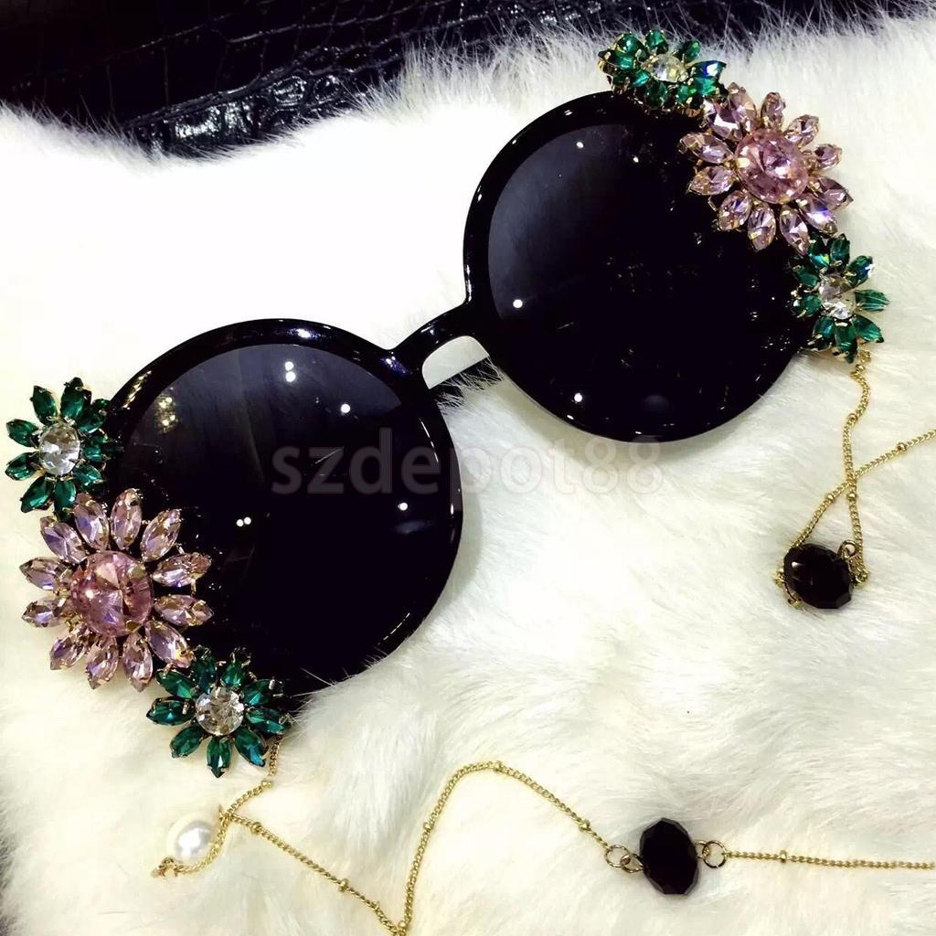 

Fashion Baroque Sunglasses Faux Crystal Flower Pearl Chain Decoration Summer Sun Glasses Personalized Accessories