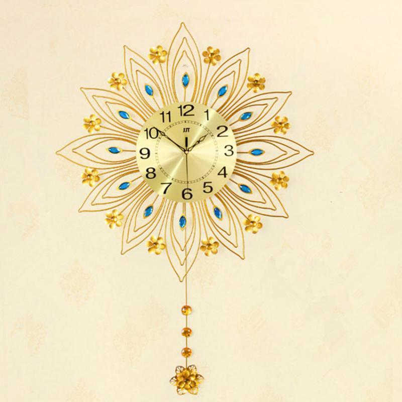 

Golden Diamond Wall Clock Peacock Pattern Pendulum Clocks Home Decor Pastoral Style Living-room Quartz Mute Geometric 241